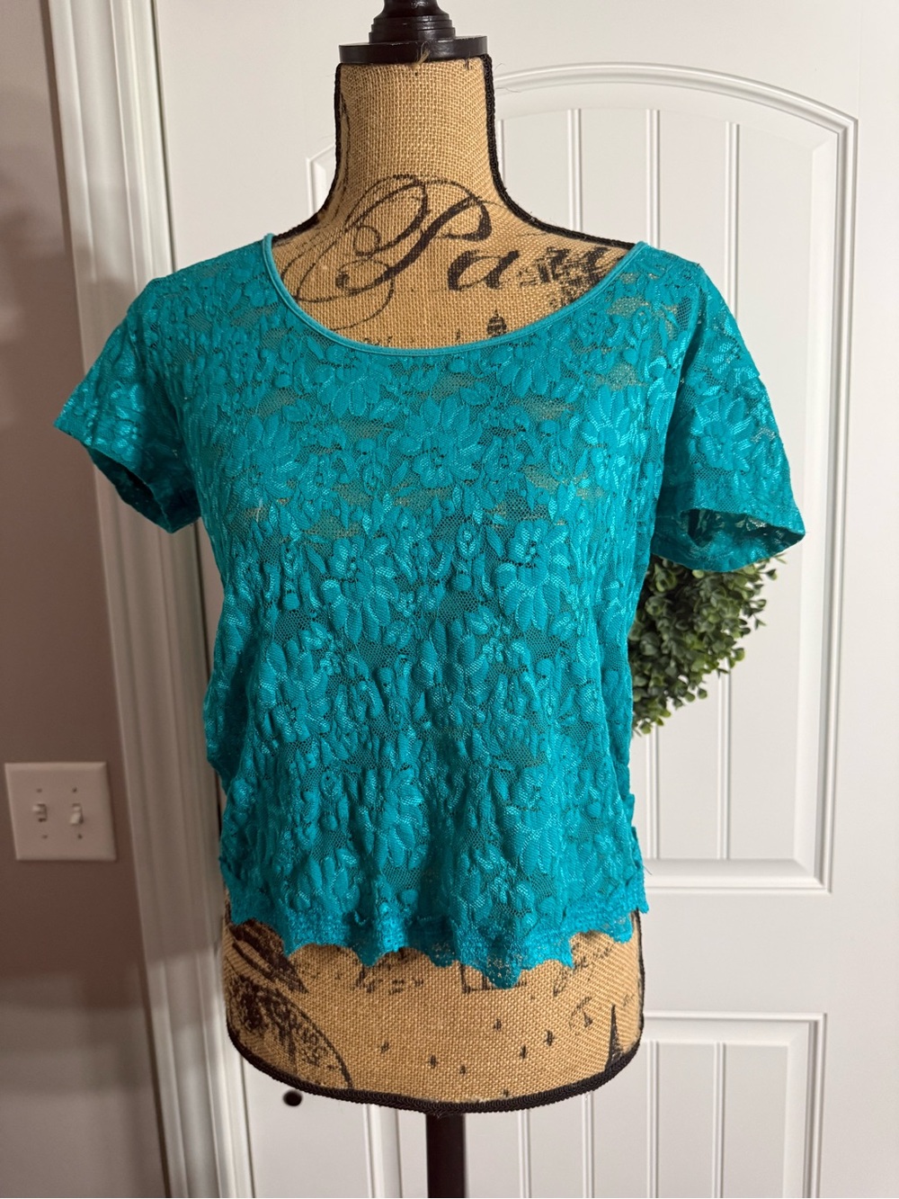 Kirra Teal Floral Lace Crop Top